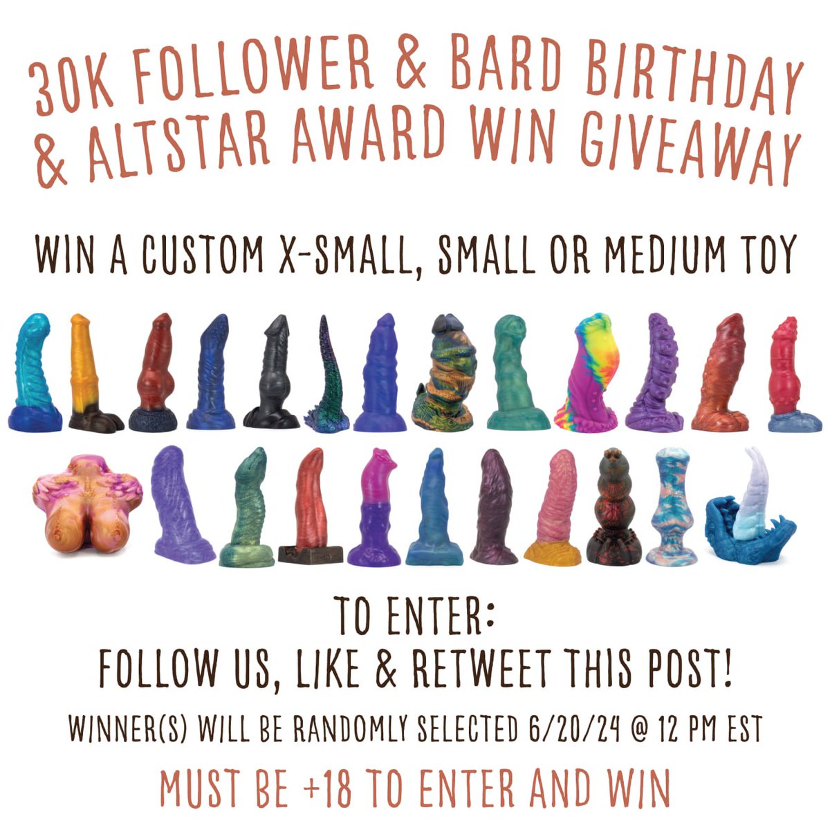 For hitting 30k followers, Bard birthday weekend for Murdos, and winning an #altstarawards, it is time to run a giveaway!

To enter Like, and retweet this post, and follow us!

Winner(s) will be selected on 6/20/24 at 12 pm ET!

More rules are below!