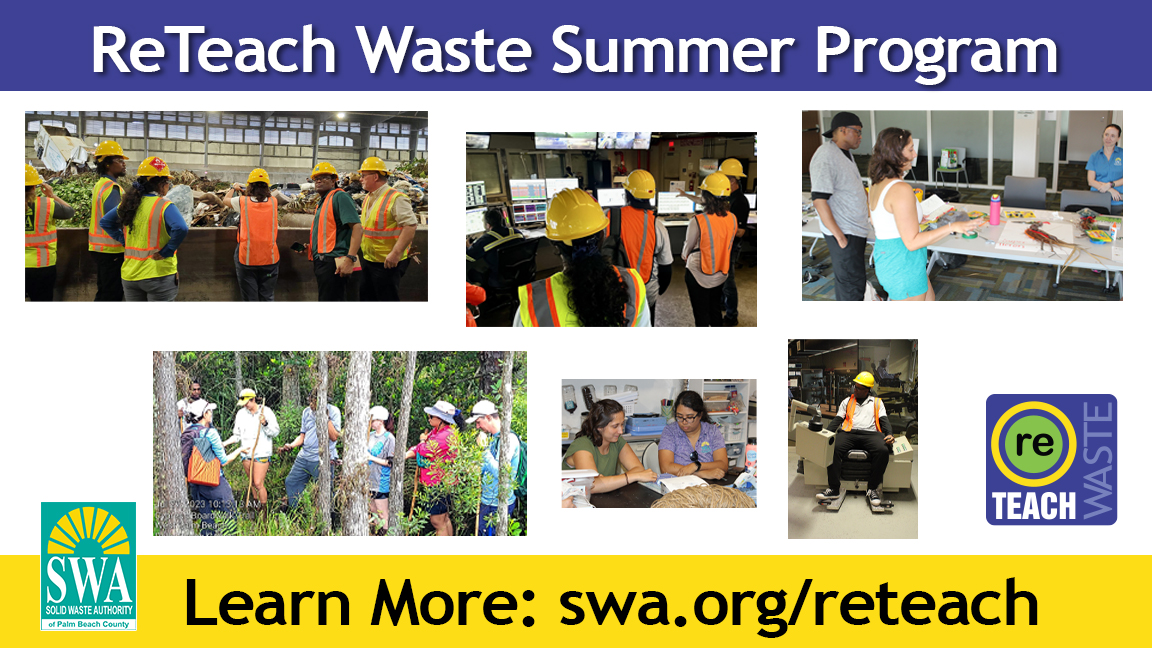 SWAPBC's tweet image. Join us, #PBC educators, for a FREE five-day environmental experience like no other, July 22-26. The #ReTeach Waste Summer Program offers 35 CEUs. Apply today: swa.org/553/ReTeach-Wa…

Contact 561-697-2700 or contactcis@swa.org for customer service; SWA will not reply here.