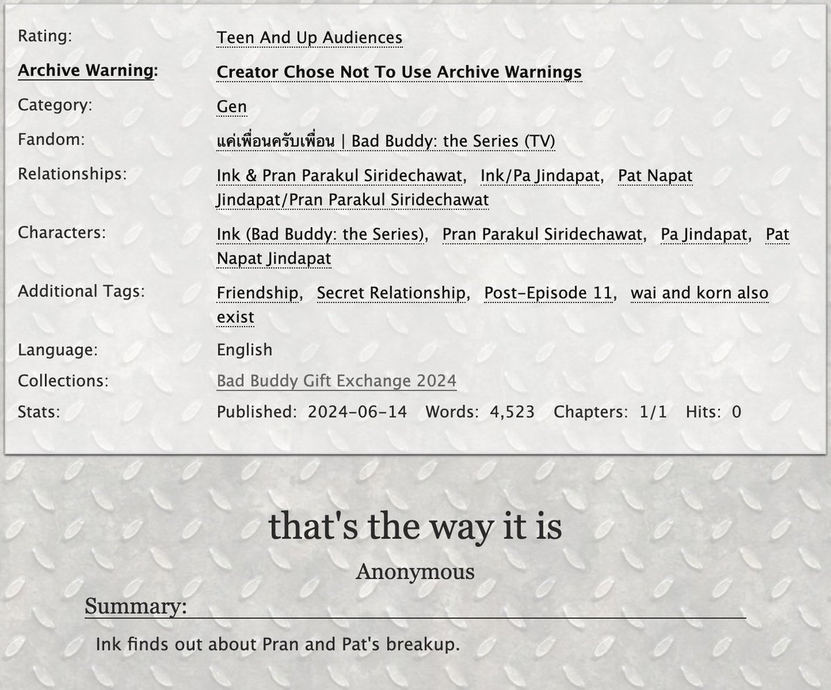 FIC: "that's the way it is" for Cynthia_90 (4k, Ink/Pa, Pran &amp; Ink, Pat/Pran) archiveofourown.org/works/56586352