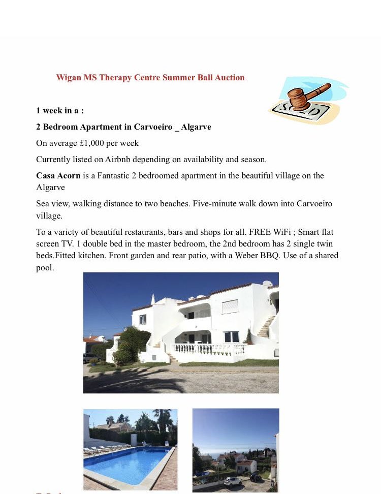 The next amazing auction item for the ball. A week in an apartment on the Algarve. If anyone who’s not going to the ball, but want to place a bid, give us a shout and we can bid for you on the night