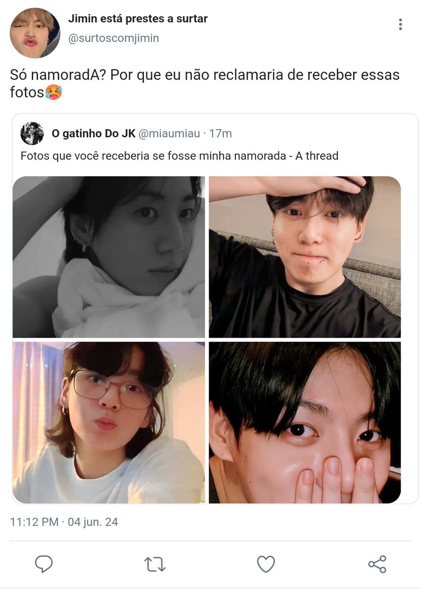 jikookaperdida's tweet photo. Mini #jikookau - Fotos de namorado🔥🔞

Onde Jungkook posta uma thread no twitter e recebe um comentário inesperado 

Ou

Onde Jimin encontra a oportunidade perfeita pra flertar com um gostoso no twitter https://t.co/GN5LeuWJnr