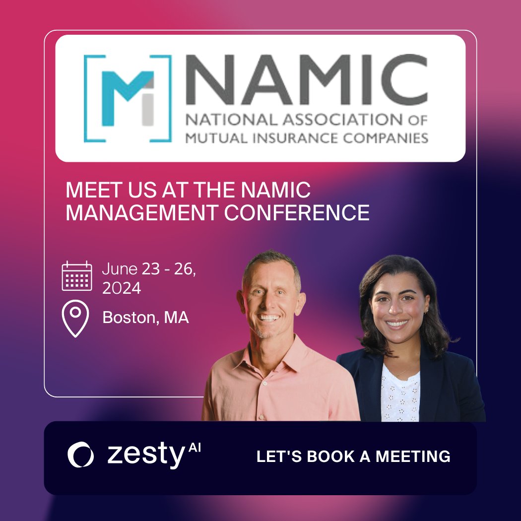 The #ZestyAI team will be in #Boston for the <a href="/NAMIC/">NAMIC</a>  Management Conference. Don’t miss an opportunity to chat with Marina Gallotto and Dan Klippert about ZestyAIs new Roof Age product and climate risk models.

#NAMICevents #NAMICmanagement #insurtech #AI #ZestyAI #insurance