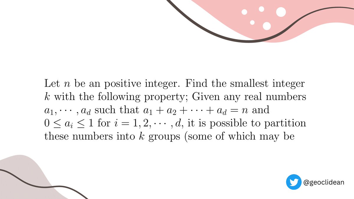 geoclidean's tweet image. IMO Shortlist 2013, Combinatorics #1
#Algorithm #Combinatorics #AdditiveCombinatorics #IMOShortlist