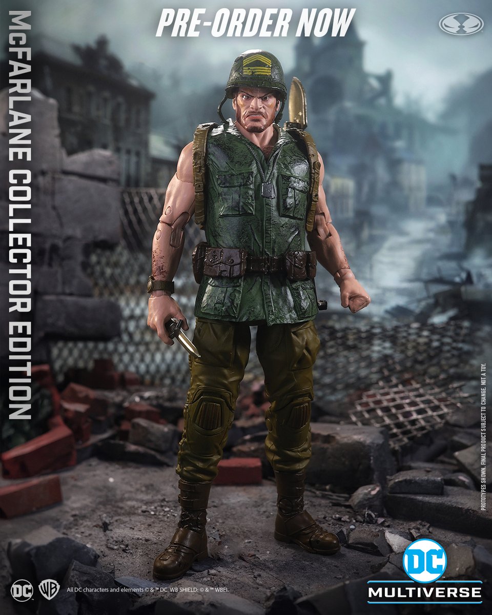 mcfarlanetoys's tweet image. Sergeant Rock™ (DC Classic) McFarlane Collector Edition #14 is available for pre-order NOW at select retailers!
➡️ bit.ly/SergeantRock7i…

 7&quot; figure includes extra hands, knife, shovel, helmet, art card/stand, base.  

#McFarlaneToys #McFarlaneCollectorEdition #SergeantRock