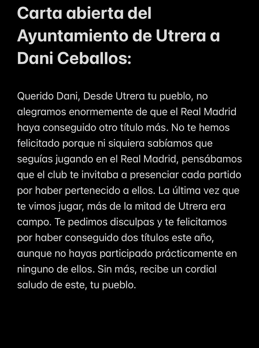 alberto_sfc88's tweet photo. Carta abierta del Ayuntamiento de Utrera a @DaniCeballos46 https://t.co/lVdSktvzqY