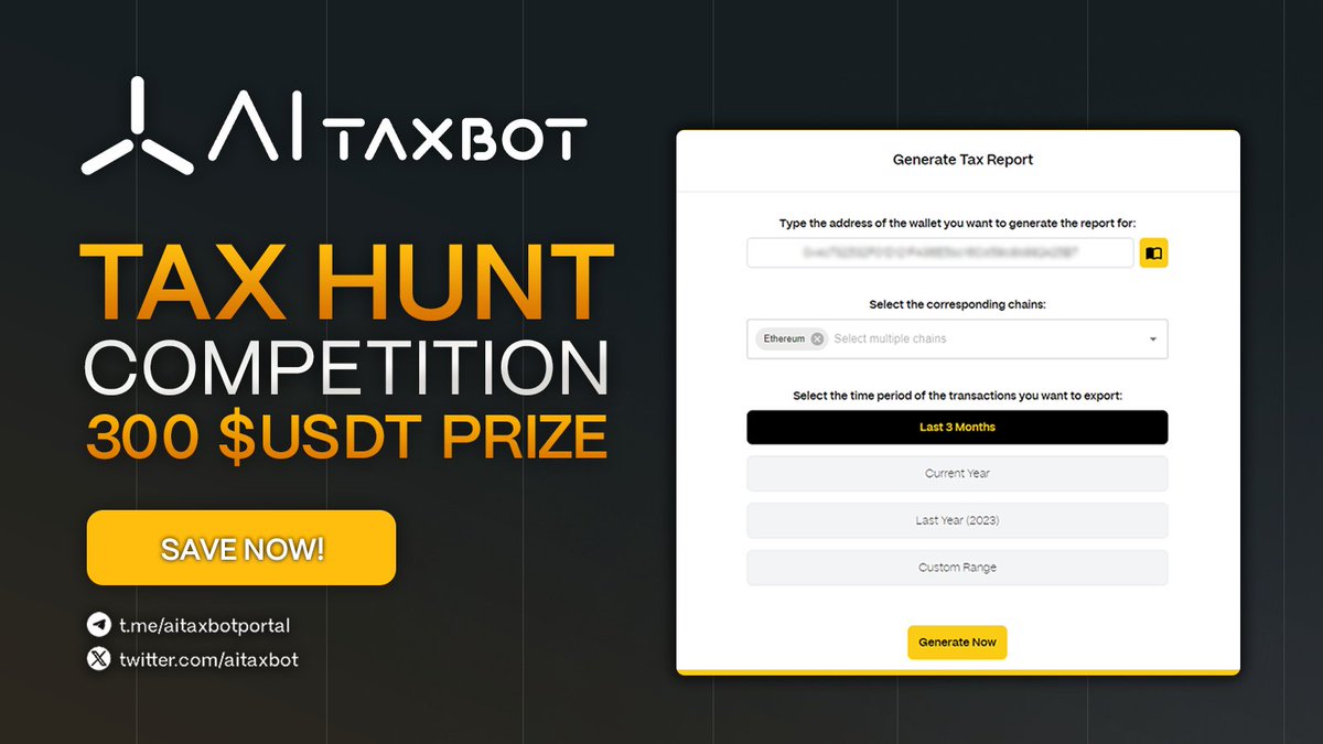 🚀 300 $USDT TAX SAVINGS HUNT! 🚀

Who doesn’t want to save money on taxes? 💸 To showcase the power of our cutting-edge technology, we're hosting an exciting competition! 🎉

How to Enter:

RT 🔁, Like ❤️, and Follow! 👥
Use APP.AITAX.BOT to find the wallet with the