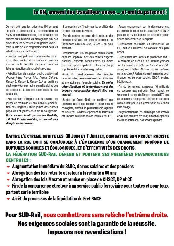Fede_SUD_Rail's tweet photo. ✊L'unité des cheminot·es : le meilleur rempart contre l'extrême droite.
⛔️ Pour #SUDRail, nous combattrons sans relâche l'extrême droite. Nos exigences #sociales sont la garantie de la réussite. Imposons nos revendications !
@UnionSolidaires #progressocial #antifa https://t.co/haBBDMQJtL