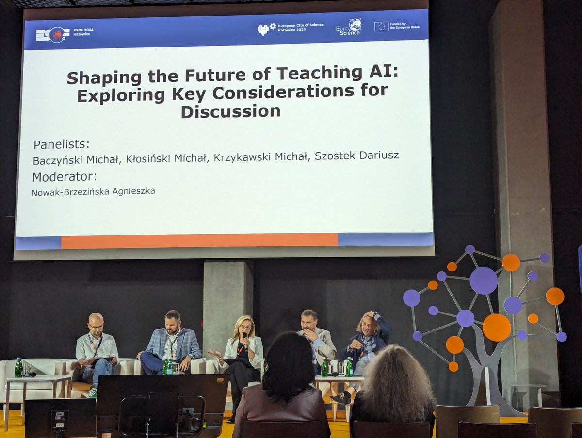 PatrykPolinski's tweet photo. Great session about the future of teaching AI during the international @ESOF_EU 2024 conference in #Katowice 🇵🇱 #ESOF2024 #mscaa https://t.co/5nAhLiWEA2