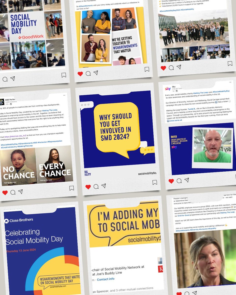 ↩Social Mobility Day recap↩

Yesterday saw huge engagement in Social Mobility Day, with thousands of posts from individuals &amp; organisations, sharing moments, programmes &amp; initiatives.

Social Mobility Day is all of ours. Thank you so much for getting involved! Roll on 2025...