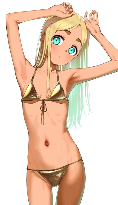 暑いので、ライラさんの金ビキニ画を書くことで体感温度を下げる試み 