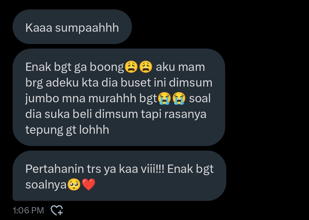 Gue cuma butuh dagangan gue dibeli sama tolong bantu RT. Biar pelanggan lama w liat akun w yg baru. Mohon banget ini mah. pokonya dijamin enak woy, mana gendut, murah pula 30rb. Dikirim dr kota Tangerang. Ayok cepat bantu aku biar bisa nabung buat modal anak w kuliah 🥰