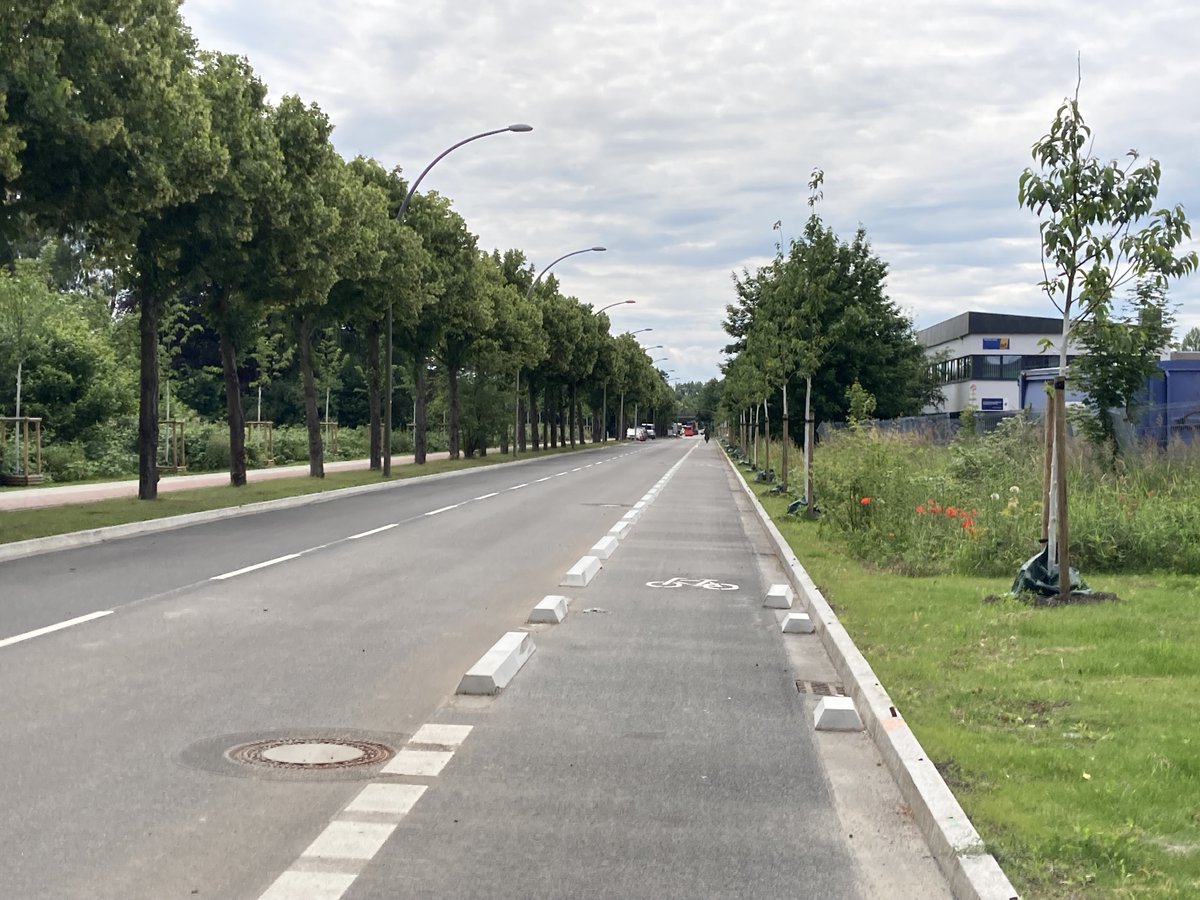 So langsam wird's ja was mit der Veloroute 11 in Wilhelmsburg. 👀 

Der Radfahrstreifen wirkt bloß etwas eng zum Überholen... aber nun gut, ich hör schon auf zu nörgeln. Fährt sich in beide Richtungen gut. 👍