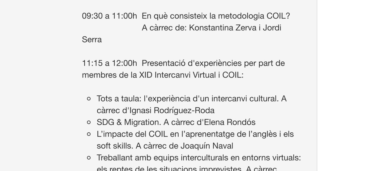 Avui jornada mooolt interessant sobre aprenentatge col·laboratiu internacional en línia (COIL): metodologia i experiències de la UdG #UdGCOIL <a href="/iceudg/">ICE Josep Pallach-SAID</a> amb ganes d’incorporar-ho en alguna assignatura a la <a href="/univgirona/">Universitat de Girona</a> per millorar-me els aprenentatges
