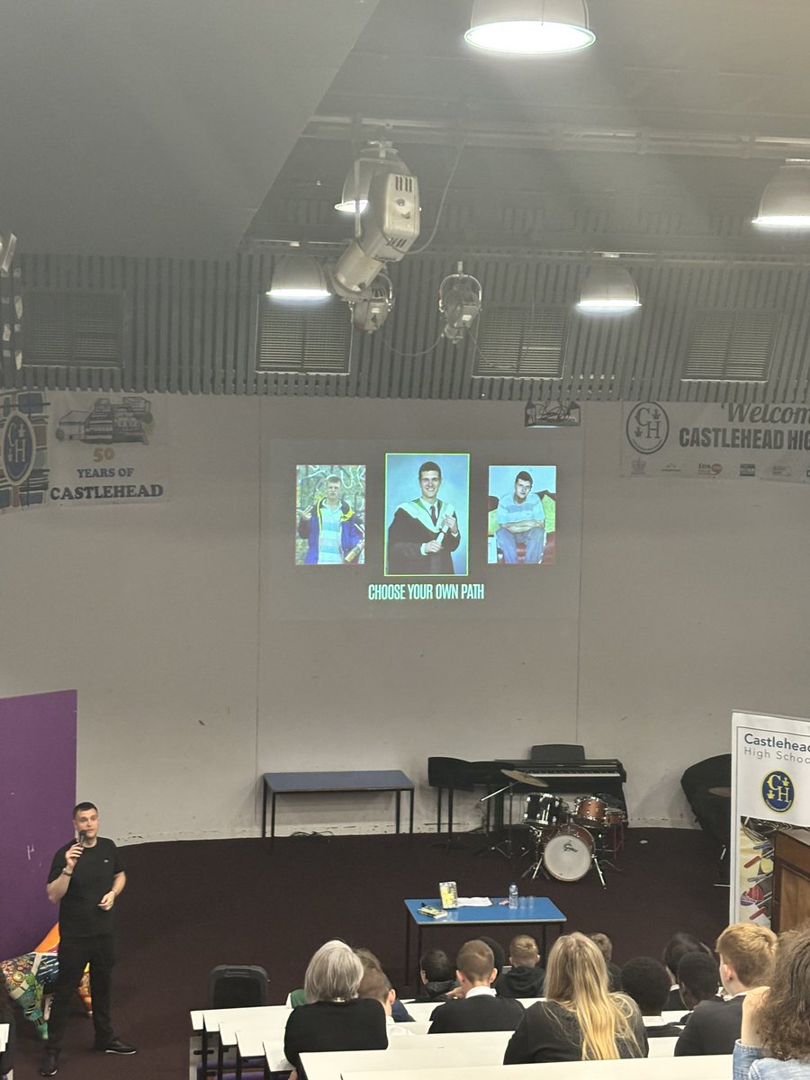 We had the absolute honour of welcoming <a href="/G_Armstrong21/">Graeme Armstrong</a> to Castlehead today. He spoke about his books, his journey to becoming an author and his work on violence prevention. An absolutely powerful and amazing talk to a full auditorium.