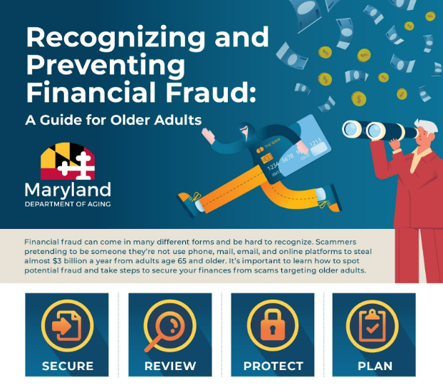 MarylandAging's tweet photo. Financial fraud can be hard to recognize—and devastating when it happens. During #PROTECTWeek it’s important to remind everyone ways we can SECURE, REVIEW, PROTECT, and PLAN to prevent financial fraud and exploitation.  #LongevityReadyMaryland #LRM https://t.co/DbSpOylzNA