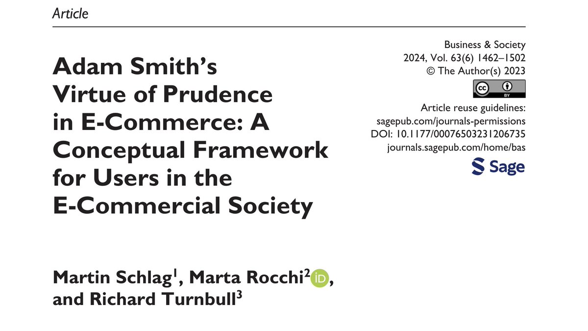 Business & Society (@baseditors) on Twitter photo New study by Schlag (<a href="/UofStThomasMN/">University of St. Thomas</a>), Rocchi (<a href="/IIDB_ie/">The Irish Institute of Digital Business</a>, <a href="/DCU/">Dublin City University</a>) & Turnbull (<a href="/TheCEME/">Centre for Enterprise, Markets & Ethics</a>) aiming to show the relevance of Adam Smith’s #virtueethics in business and society, and of his notion of #prudence for our e-commercial society. Open Access: doi.org/10.1177/000765… New study by Schlag (<a href="/UofStThomasMN/">University of St. Thomas</a>), Rocchi (<a href="/IIDB_ie/">The Irish Institute of Digital Business</a>, <a href="/DCU/">Dublin City University</a>) & Turnbull (<a href="/TheCEME/">Centre for Enterprise, Markets & Ethics</a>) aiming to show the relevance of Adam Smith’s #virtueethics in business and society, and of his notion of #prudence for our e-commercial society. Open Access: doi.org/10.1177/000765…