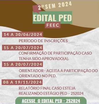 FEECUnicamp's tweet photo. Inscrições Abertas para o Programa de Estágio Docente - PED 2s2024 na FEEC.

De 14/06  a  30/06/2024

Acesse o Edital :
Link:  https://t.co/MpN0Rrz57t

Saiba quem pode se inscrever:
Link: https://t.co/NuVlmrAcP5 https://t.co/8vFp8Mn7ty