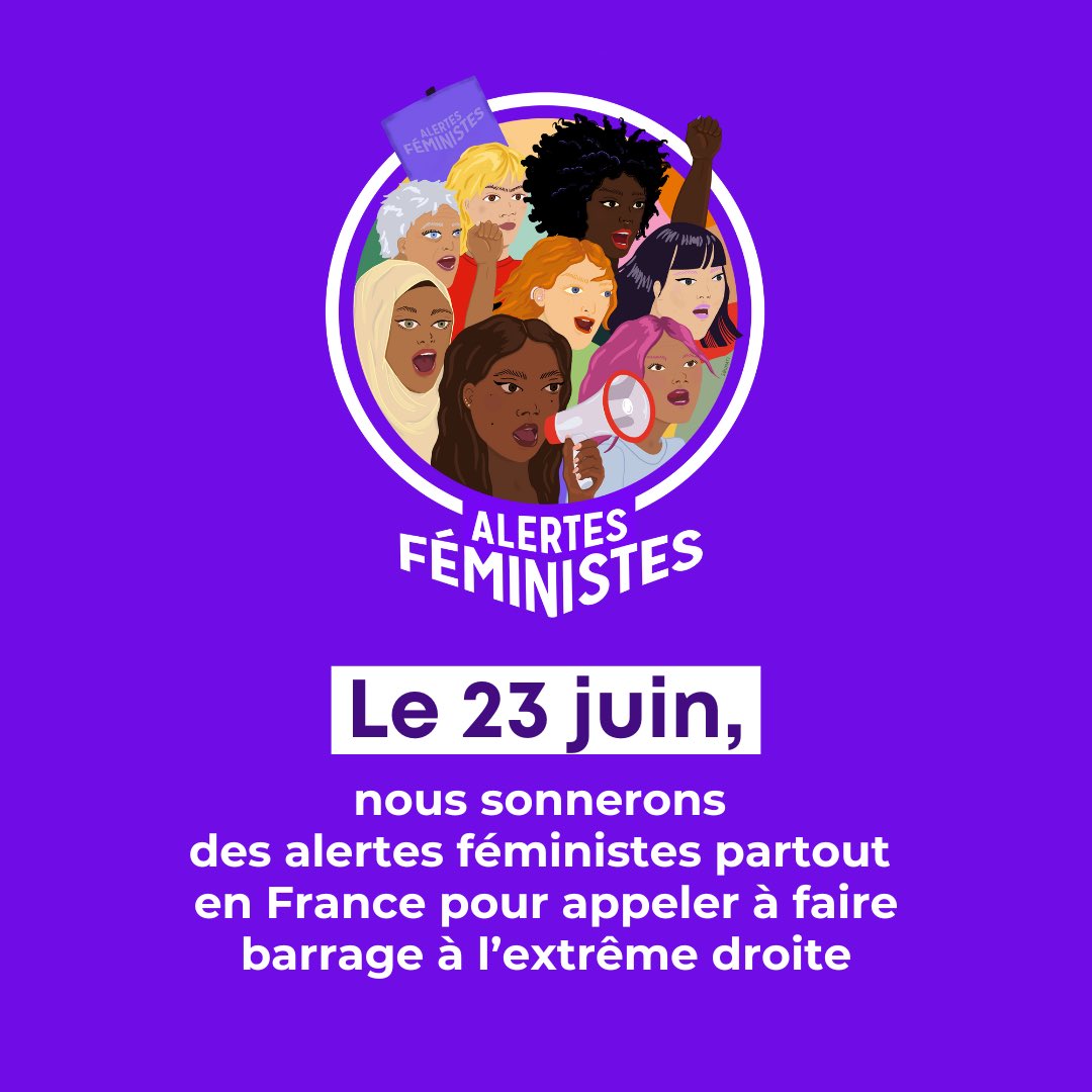 📣 L’extrême droite doit reculer, pas nos droits ! La Fondation des Femmes est mobilisée avec #alertesféministes aux côtés de plus de 130 organisations !
Le 23 juin, nous sonnerons des alertes féministes partout en France pour appeler à faire barrage à l’extrême-droite 🤚