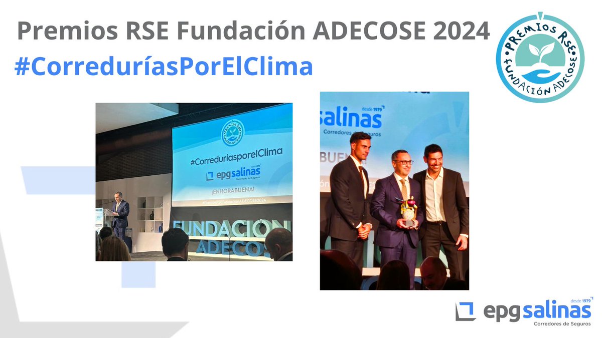epgsalinas's tweet photo. Muy orgullosos de haber recibido el galardón de los Premios RSC de la @FAdecose  2024 en la categoría #CorreduríasPorElClima. Anoche recogía el premio @DSalinasPoch  en nombre de todo el equipo, rodeado de los compañeros del sector asegurador. https://t.co/OR2rK4nsJE