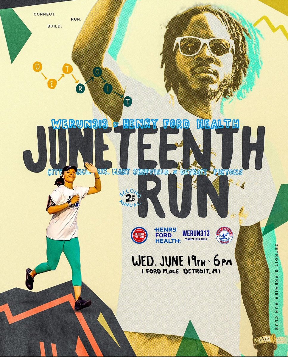 Get ready to lace up and celebrate freedom with us at the 2nd Annual Juneteenth Run! 🏁🏃🏾🏃🏽‍♀️

Presented by WeRun313, in collaboration with @henryfordhealth, @cityofdetroit Council Pres. <a href="/marysheffield/">mary sheffield</a>, and the @detroitpistons, it’s going to be a blast! 

eventbrite.com/e/the-2nd-annu…