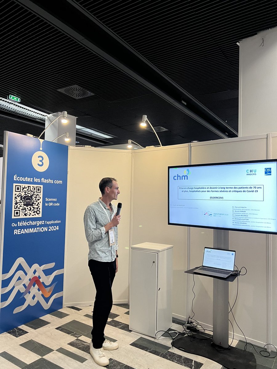 Congrès #rea2024 <a href="/La_SRLF/">SRLF</a> : Eliott LE BASNIER de la réa du <a href="/CHLeMans/">Centre Hospitalier du Mans</a> en communication sur ses travaux de recherche sur Covid 19 et personnes âgées Travail soutenu par <a href="/ChudeauN/">Chudeau Nicolas</a> en collaboration avec les services MIR <a href="/chu_angers/">CHU Angers</a> <a href="/CHURennes/">CHU de Rennes</a> Bravo