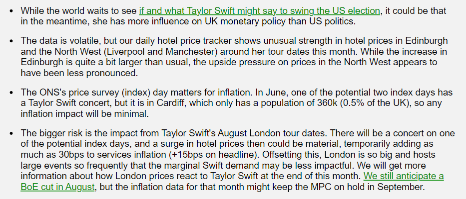 Taylor Swift concerts influencing monetary policy will never not be amusing to me. TD on UK inflation: