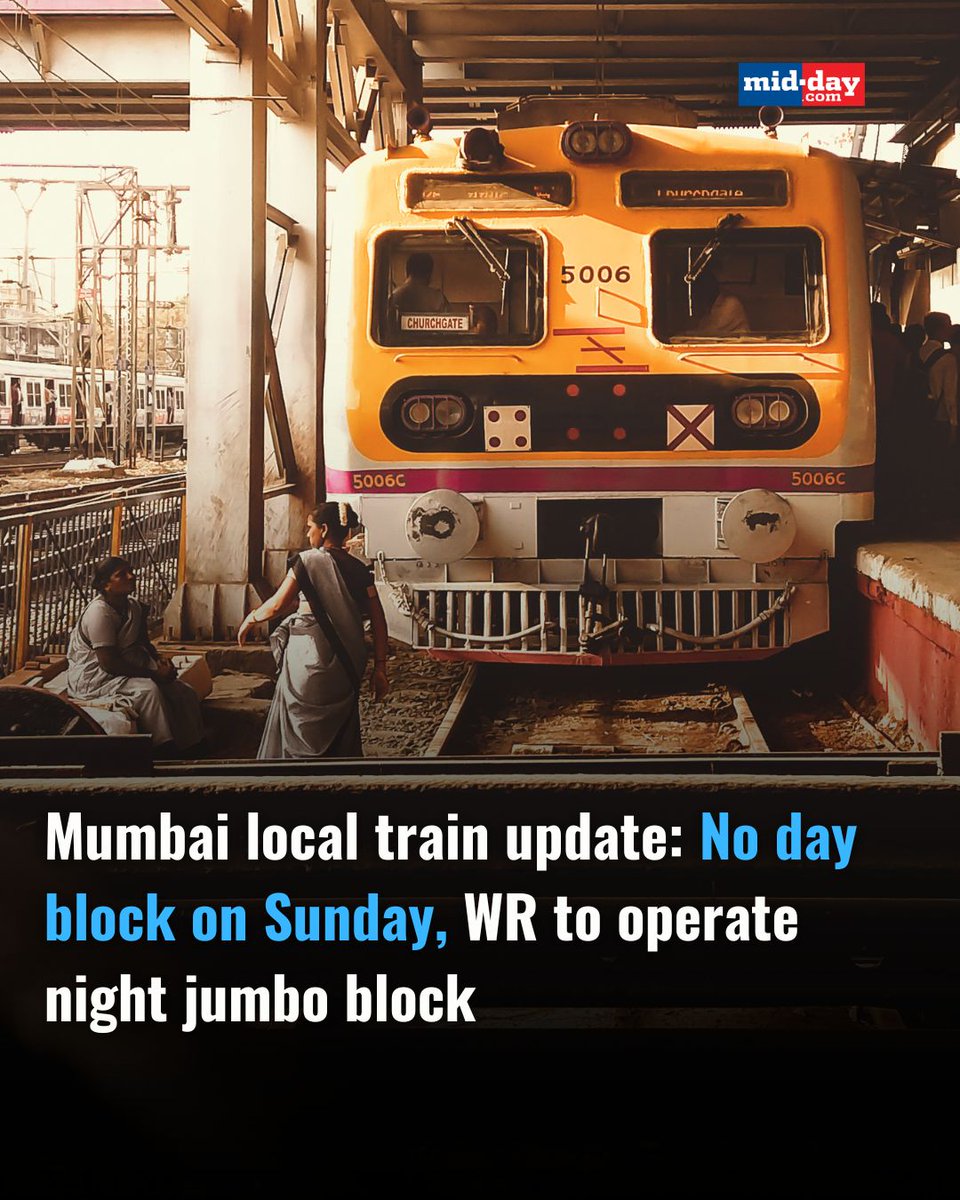 mid_day's tweet photo. There will be no day block on June 16 (Sunday) and it will operate a #nightblock between #VasaiRoad and #Bhayandar stations.
To carry out maintenance work of tracks, signaling and overhead equipment, a #jumboblock will be taken on UP and Down Fast lines from 11.30 pm to 4.45 am between Vasai Road and Bhayandar stations in the intervening night of June 15 and June 16.
https://t.co/57yhCd16zO
#mumbai #news #westernrailways #mumbainews #newsupdate