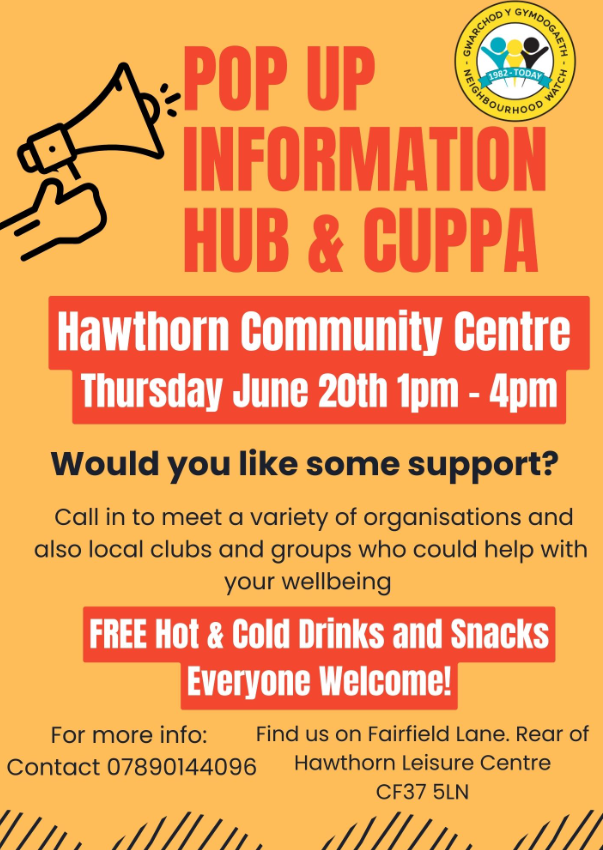 Residents in Hawthorn and Rhydyfelin, you are invited to a Pop-Up Community Information session at Hawthorn Community Centre on Thursday 20th June from 1 until 4pm.
We hope to see you there! 👋