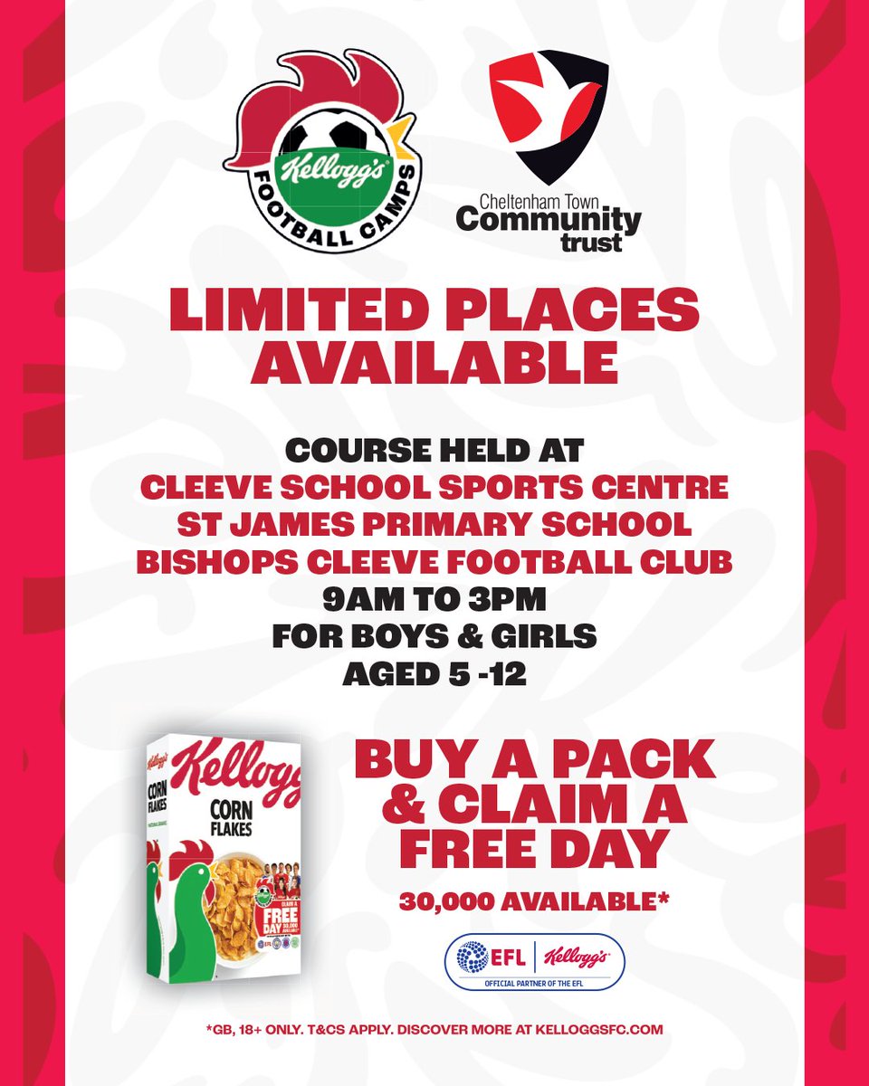Don't miss your chance to play like your heroes this summer with <a href="/KelloggsUKI/">Kellogg's UK & IRE</a> ⚽️🥣 

Grab a promotional pack in store and claim your free day at camps across the UK at KelloggsFC.com 

#KelloggsFootballCamps | #AD | #ctfc♦️