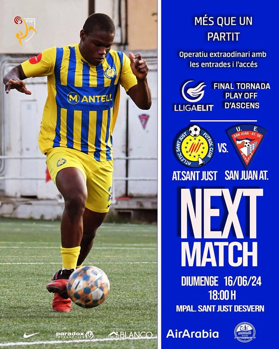 Partit d'ALT RISC #prascensLligaElit

<a href="/AtleticSantJust/">Atlètic Sant Just FC</a>-<a href="/SJATLMontcada/">San Juan Atlético Montcada</a>,Diumenge 16,18h

Anada (2-1)

Les aficions visitants tenen 100 entrades encara que la diferència d'aforament és notable (630 AtSJust/304 SJA Montcada). El 25% no es compleix a la tornada

#futbolcat