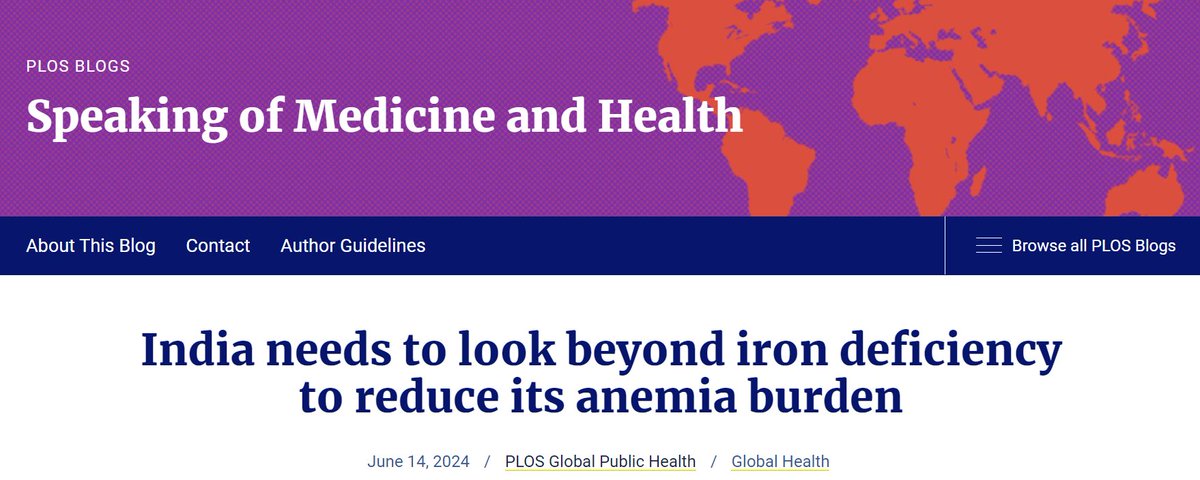 Not all anemia require iron therapy. The prevalence of iron deficiency anemia ranges from 10-40%, per available evidence. This means 60-90% of anemias are wrongly treated with iron. We explain why India needs to revise its approach to anemia mx - 
speakingofmedicine.plos.org/2024/06/14/ind…