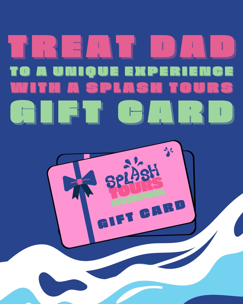 Looking for a special gift for Father's Day?

Book Dad something a little different this year with a gift card for a trip on one of our amphibious tours!

Purchase your Father's Day Gift Card today via our website: splashtours.co/liverpool-spla…

#FathersDay #GiftCard #AmphibiousTour