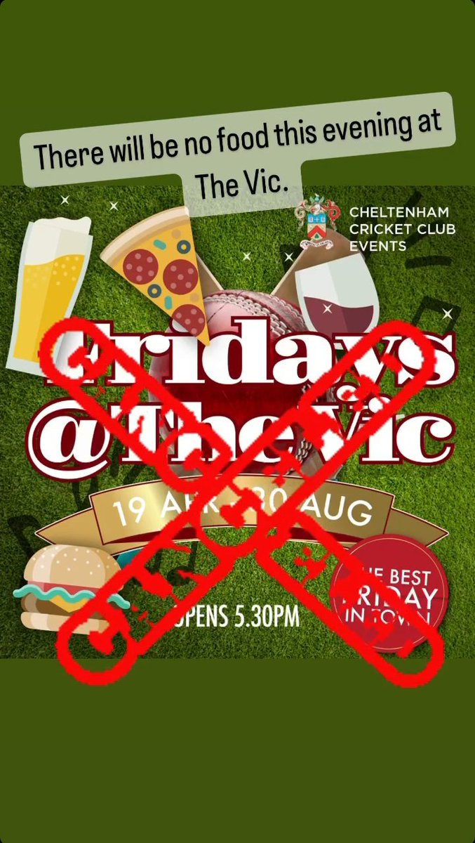 Unfortunately there will be no food at the Vic this evening due to current and forecasted wet conditions 😭