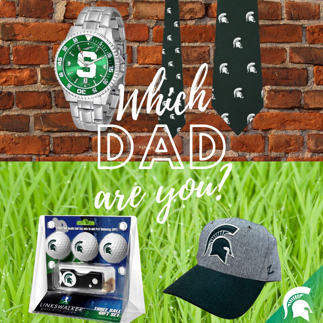 MSUGear's tweet photo. Would you rather dress to impress in your Spartan best in the office, or kick back on the golf course for the day? Father's Day is June 16, and we're giving away 2 gift packs. 

To enter:
• Follow us
• Repost this post
• Comment if you (or your dad) is more business or casual https://t.co/d5wWcF9f05