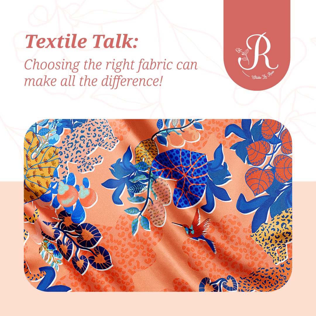 Don't let fabric choice ruin your sewing dreams! Consider weight, drape, breathability &amp; purpose for a project that looks &amp; feels amazing. 
.
.
.
#StudioLaRosieTips #surfacedesigner #patterndesign #PatternDesigner #patterndesigners #patternartist #PatternMaker