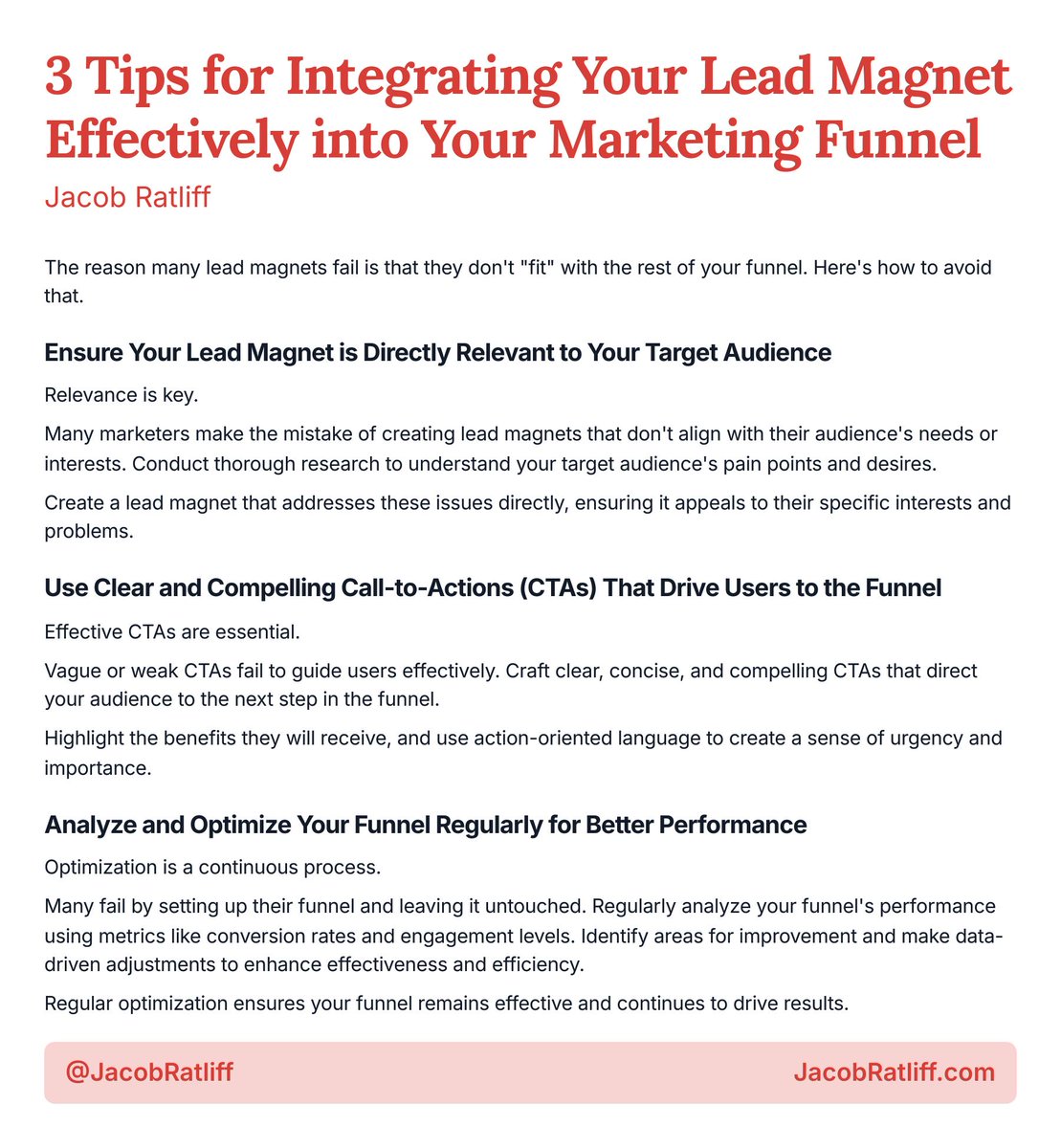 jacobratliff's tweet photo. 3 Tips for Integrating Your Lead Magnet Effectively into Your Marketing Funnel https://t.co/ZEfAUh1hHo