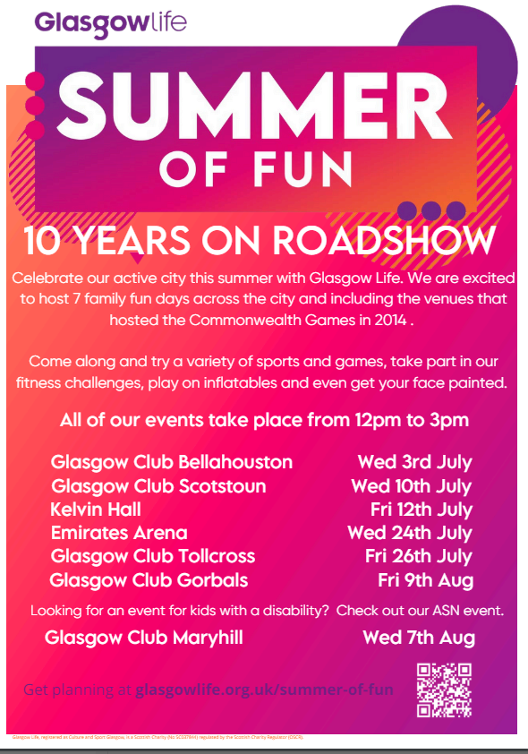 HolyCrossPri's tweet image. There&apos;s lots happening in Glasgow this summer, please see below for some fun ways for the whole family to stay active and make memories together! #summeroffun #healthandwellbeing #family #summerholiday