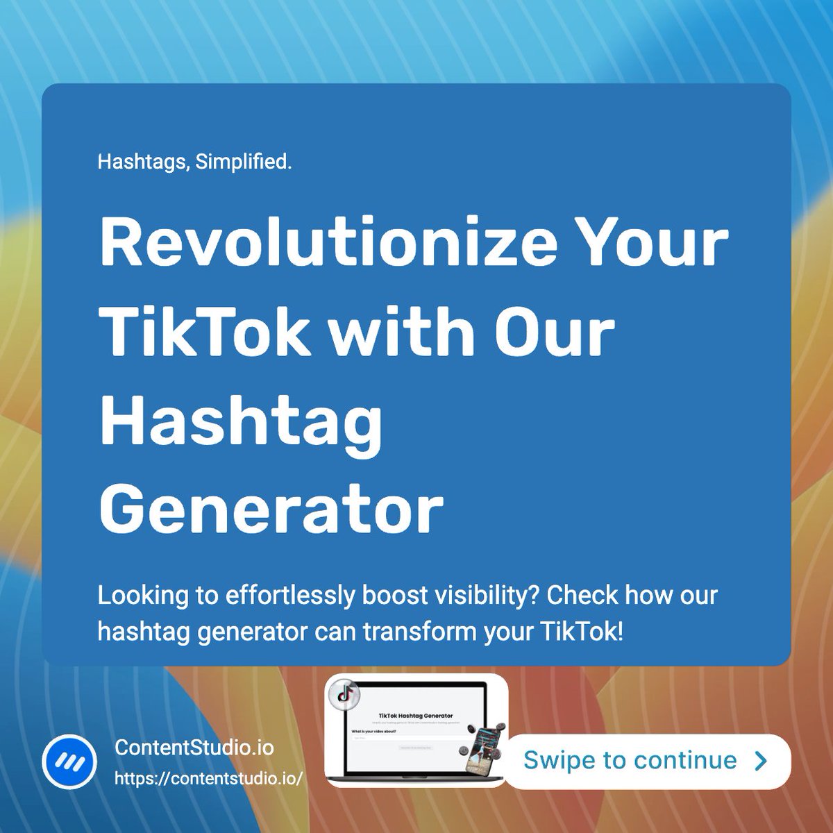ContentStudioio's tweet image. Discover the secret to going viral on TikTok! 🌟

Check out our latest tool designed to boost your visibility and engagement. Whether you&apos;re a creator, influencer, or business, this is your new must-have. 🚀

Start trending today 👇

#TikTokTips #SocialMediaSuccess #ContentStudio