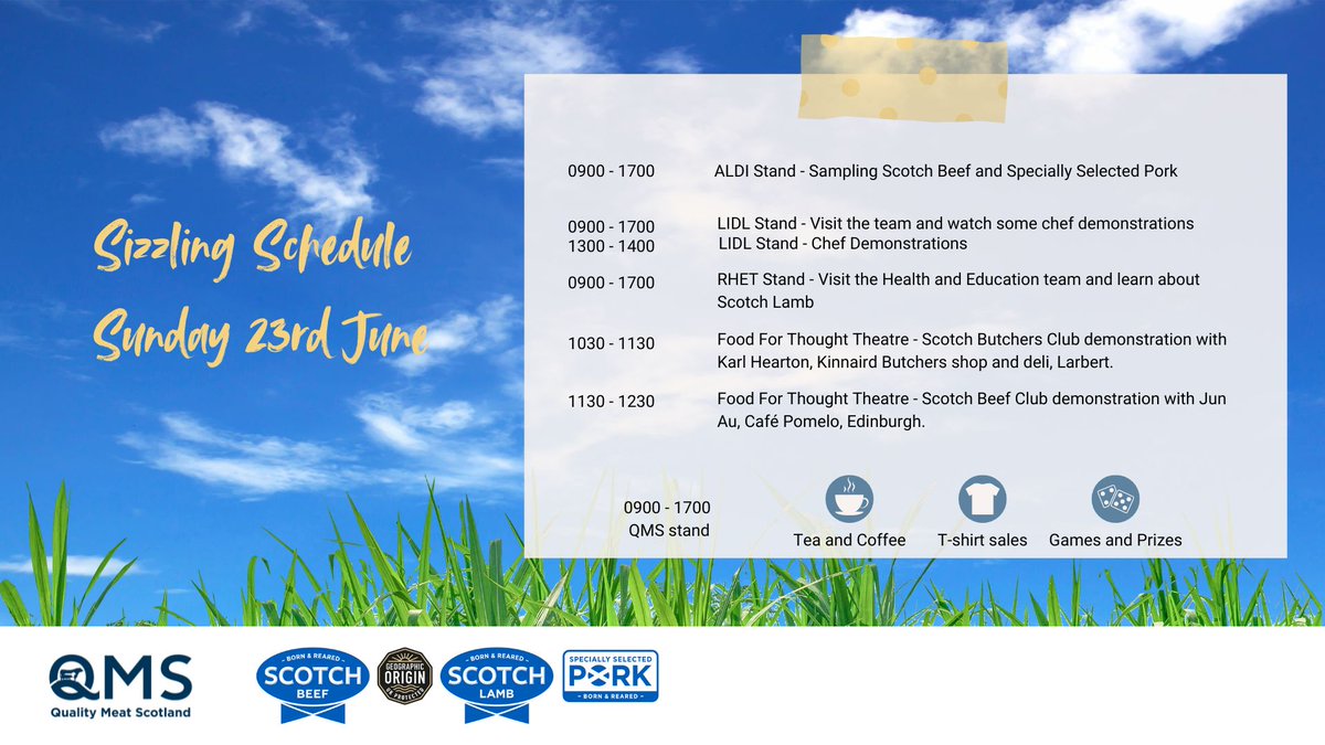 🐑📅 Join us at Royal Highland Show 2024! 📅

Not long now, the final countdown is on. We are all over the show promoting Scotch Beef, Scotch Lamb and Specially Selected Pork. 

Check out our schedule for all days below. 

#Countdown #QMS #ScotchBrands #RHS24 #HighlandShow