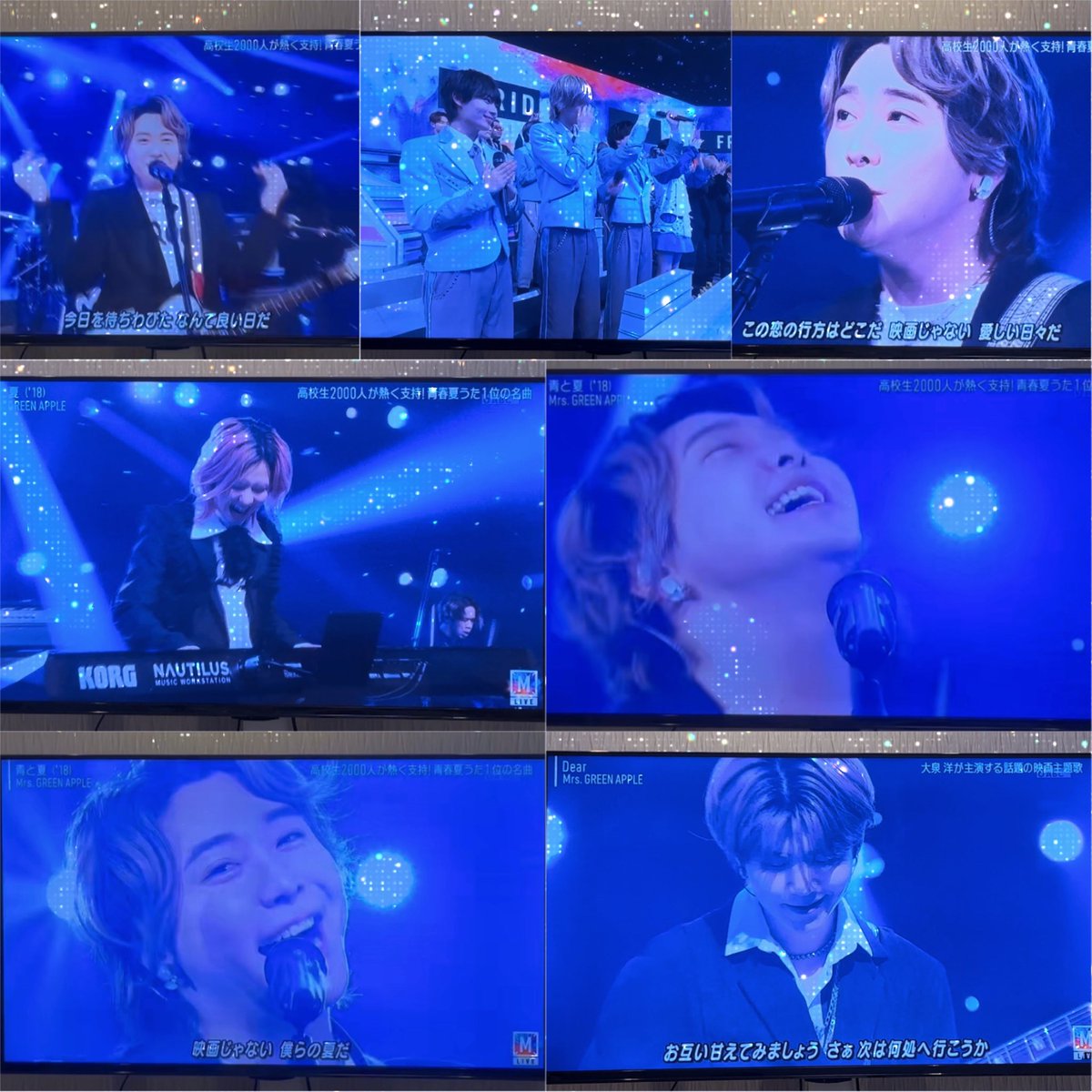 ____o____o___o's tweet photo. なんかこっちまでやりきった感‼️💞

やっぱり３人が笑顔で音楽できるのが1番🙂‍↕️ってほんとにほんとに思えた時間だった⏳

なにわ男子の方たち名前しか知らんかったけどずっと盛り上げてくれてて感謝🥲

お疲れミセス〜〜〜🍏

#MrsGREENAPPLE
#Dear
#青と夏
#Mステ
#jamsより愛を込めて https://t.co/3NOnqYvsD4
