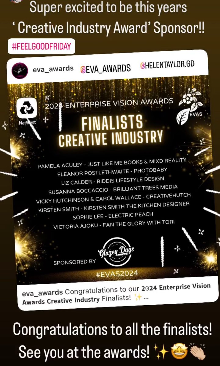 Well done to all this years finalists <a href="/Eva_Awards/">The EVAs</a> #HappyFriday