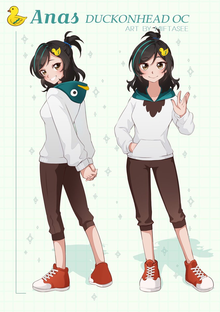DuckonHead1's tweet image. Here's a more updated version of myself with longer hair, more maturish appearance and pants up to my knees.
🎨: @miftasee | #Vtubers #VtubersUprising #ENVtubers