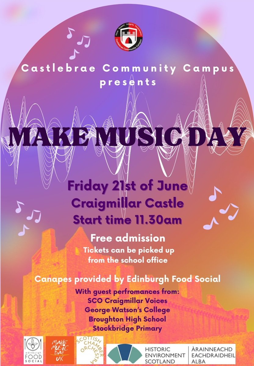 castlebraemusic's tweet photo. The Guitar Ensemble of @CastlebraeCCC rehearsing for @MakeMusicDayUK next Friday 21st! Come join us @welovehistory Craigmillar Castle for an event not to be missed! https://t.co/xBXv8gjYGS