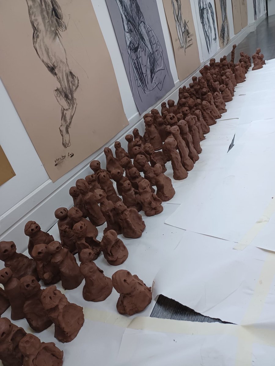 A busy First Year Art Day! Students worked collaboratively in clay sculpture and printing to create a Keith Haring- inspired Sports mural and Anthony Gormley ‘Field’ figures to populate the school’s buildings. We can’t wait to show you the finished results!