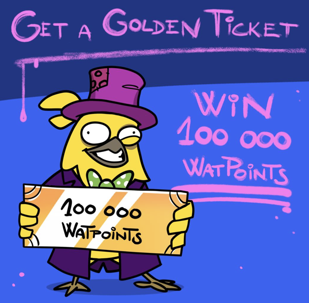 WatBird's tweet photo. WatBird see a movie, feel inspired😎

Come get your 100,000 WatPoint Golden Ticket!✨

Tap your wing 👉 https://t.co/whCXCSGH7w
