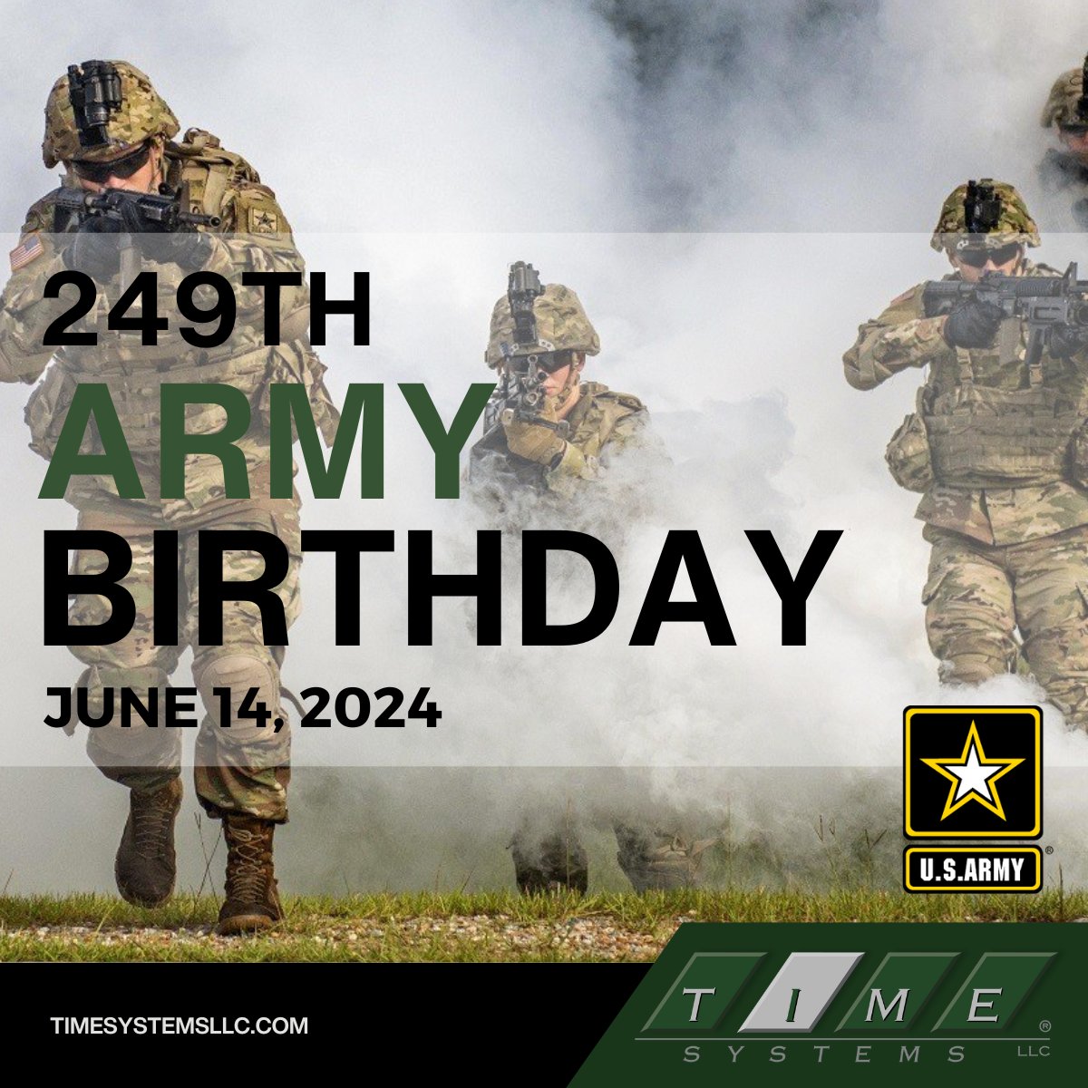 TIMESystemsLLC's tweet image. We proudly support our military and uphold the values of integrity, service, and innovation. As we celebrate the U.S. Army&apos;s 249 years of dedication and excellence, we extend our gratitude to all soldiers, past and present, for their commitment and sacrifice.
Happy Bday, Army!