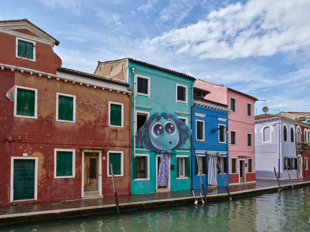 rebellevague's tweet photo. A Burano sono state omaggiate le nuove emozioni di Inside Out 2 sulle facciate delle tipiche abitazioni https://t.co/8rWpCzowp9