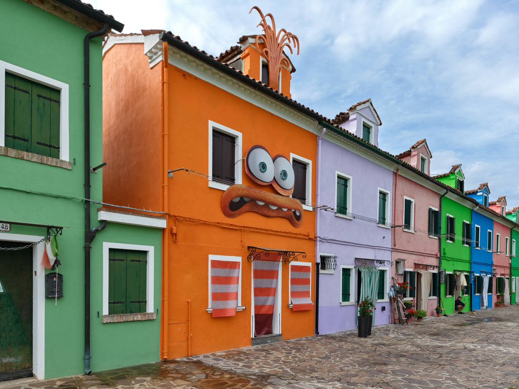 rebellevague's tweet photo. A Burano sono state omaggiate le nuove emozioni di Inside Out 2 sulle facciate delle tipiche abitazioni https://t.co/8rWpCzowp9