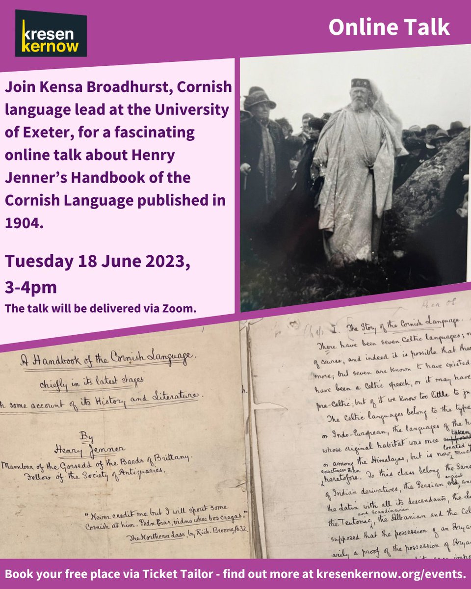 kresenkernow's tweet photo. Don’t forget to book a space on our next online talk on Tuesday 18 June, 3-4pm, about Henry Jenner and the Cornish language revival by Kensa Broadhurst.
Book your free ticket here: https://t.co/znOlPaPJBH
#onlinetalks #cornishlanguage @c365whatson #kernewek @kensabroadhurst https://t.co/IK9Q5bFE84