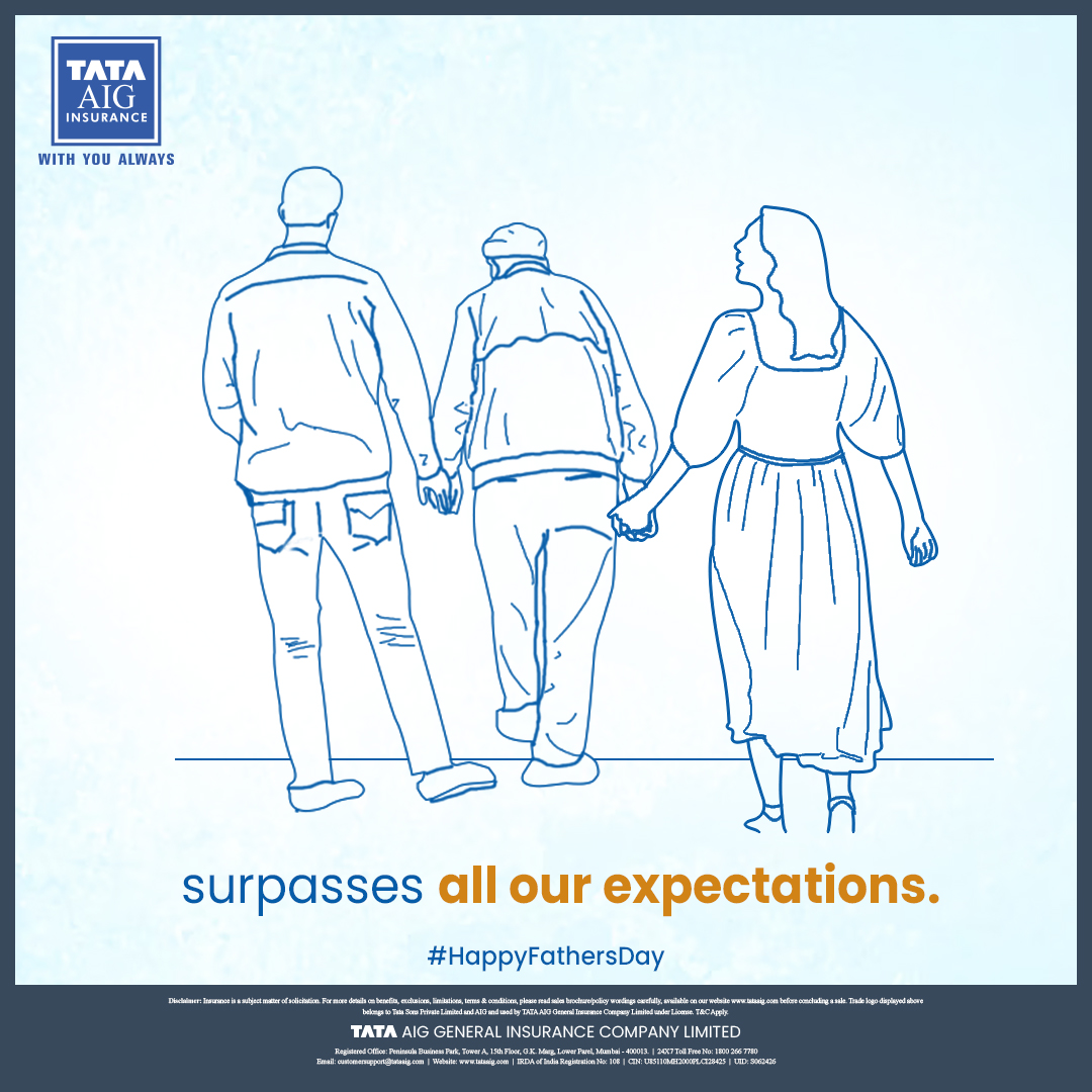 TATAAIGIndia's tweet photo. Here's to the dads who safeguard our journeys, uplift our spirits, and help us achieve the extraordinary. Happy Father's Day from TATA AIG ๐จโ๐ผ
#TATAAIG #FathersDay #ExpectTheExpected #TrustedNaamFantasticKaam #TrustedNameCompleteClaim https://t.co/0idDmcjGjq